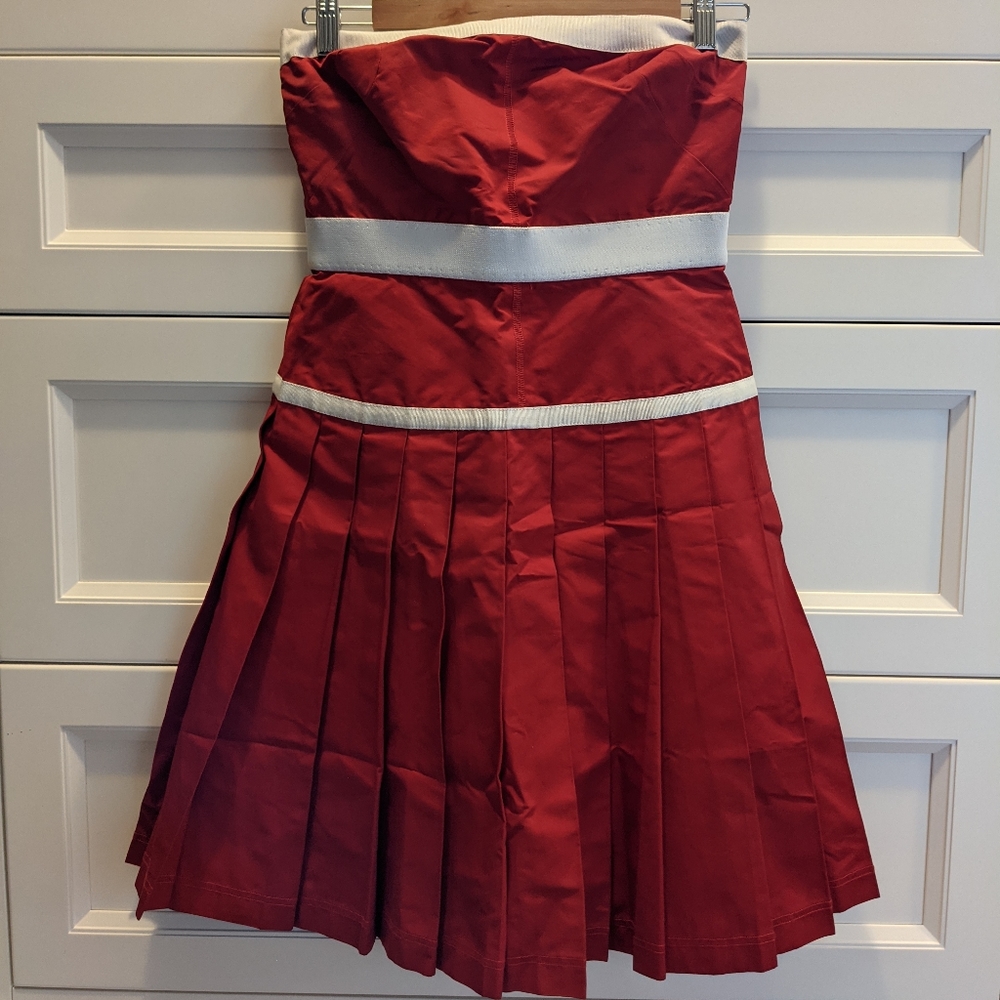 D&G Red Strapless Pleated Mini Dress with White Trim